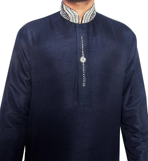 Handmade Dark Blue Party Wear Fancy Kurta Shalwar for Men