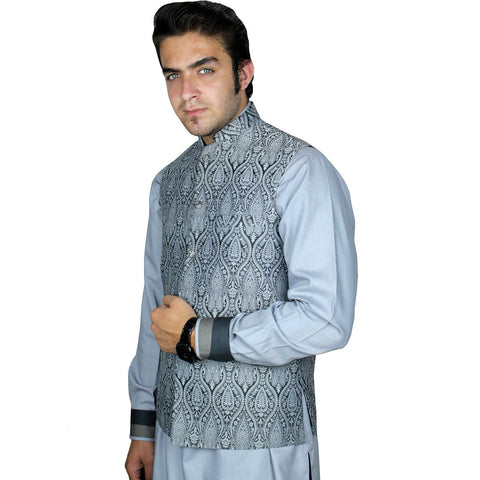 Black Jamawar Waistcoat for Men