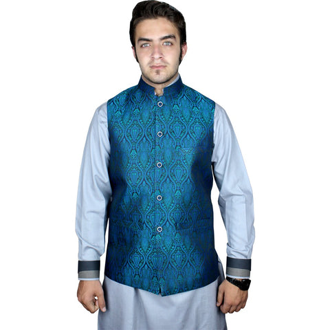 Grey Jamawar Waistcoat for Men