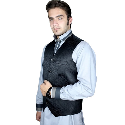 Grey Jamawar Waistcoat for Men