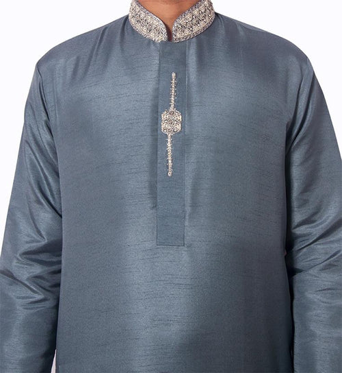Handmade Silver Grey Party Wear Fancy Kurta Shalwar for Men